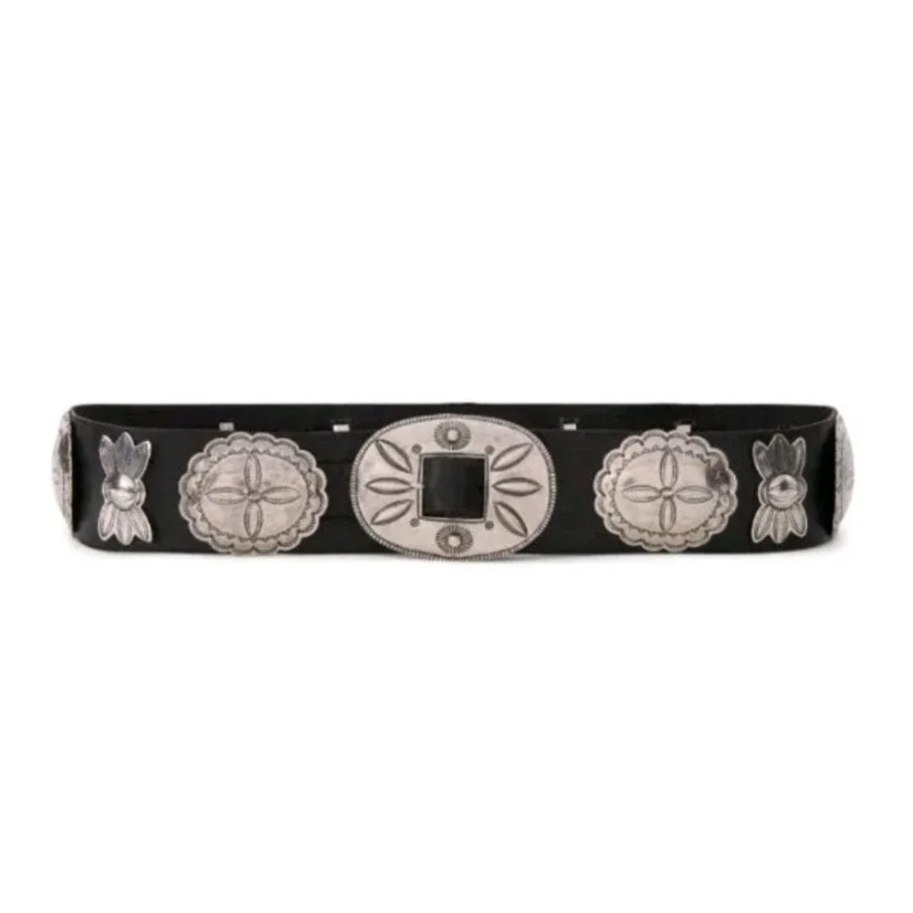 Ralph Lauren Collection Leather Cast Concho Belt Size XS Black Silver Tone